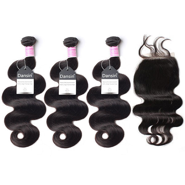Peruvian Body Wave Hair 3 Bundles With 1 Pc Lace Closure