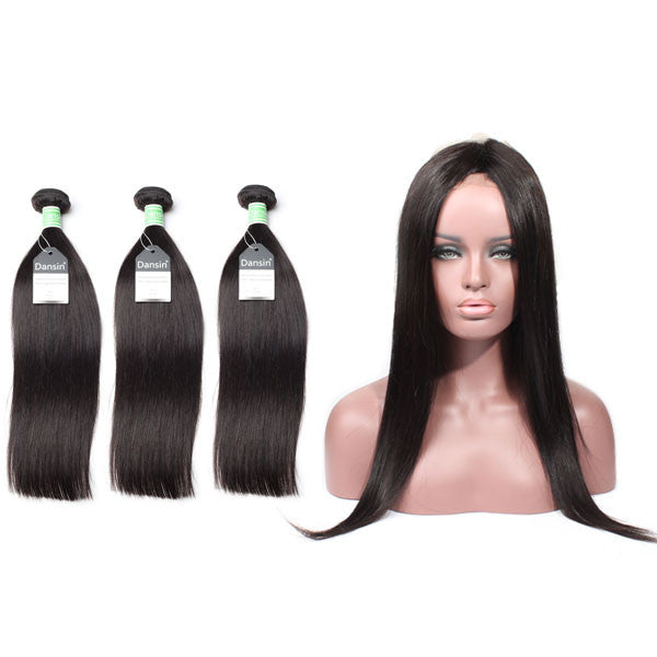 Brazilian Straight Hair 3 Bundles With 1 Pc 360 Lace Frontal