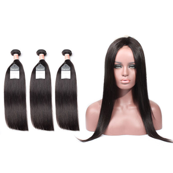 Malaysian Straight Hair 3 Bundles With 1 Pc 360 Lace Frontal